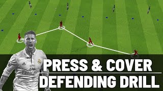 Press amp Cover Defending Drill  Defending As A Team  FootballSoccer  U8 U9 U10 [upl. by Ylak]