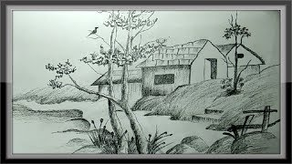 Easy Pictures To Draw  Landscape Drawing Nature In Pencil [upl. by Ezequiel573]