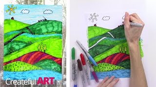 How To Draw a LandscapeArt Lesson For Kids [upl. by Hinkel]