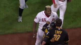 Reds Pirates Benches Clearing FIGHT Yasiel Puig Throws Punches Reds vs Pirates [upl. by Onitsuj]